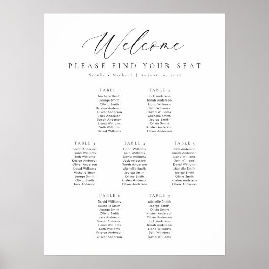 7 Tafels Welkom Zitplaatskaart Poster (Voorkant)