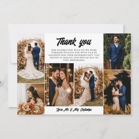 7 Trouwfoto's Retro Script Dank u Bedankkaart (Voorkant)