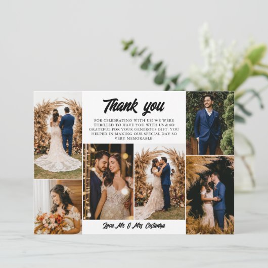 7 Trouwfoto's Retro Script Dank u Bedankkaart (Staand voorkant)