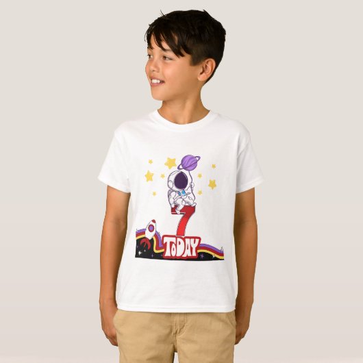 7 Vandaag Space Theme Verjaardag T-shirt (Voorkant volledig)