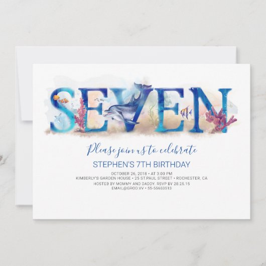 7 Verjaardagsuitnodiging Deep Blue Onder het Zee L Kaart (Voorkant)