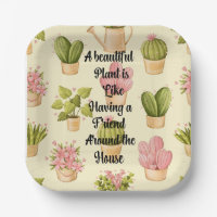 7" Vierkante papieren Borden met Planten Quote