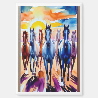 7 Witte Paarden Rennen bij Zonsopgang, Wanddecorat Magneet