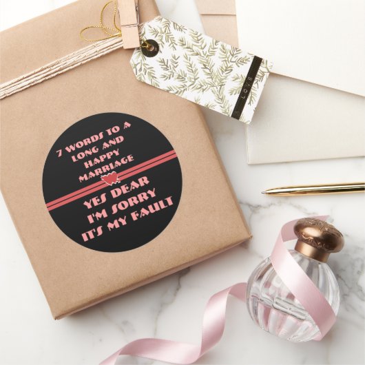 7 woorden voor een lang en gelukkig huwelijk ronde sticker (Geschenken)