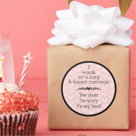 7 woorden voor een lang en gelukkig huwelijk ronde sticker