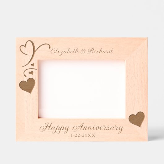7 "x5" Foto Happy Jubileum Namen Date Hearts Gegraveerde Lijstjes (Voorkant)