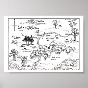 7' X 5'  stijl 100 Acre Bossen Map Poster