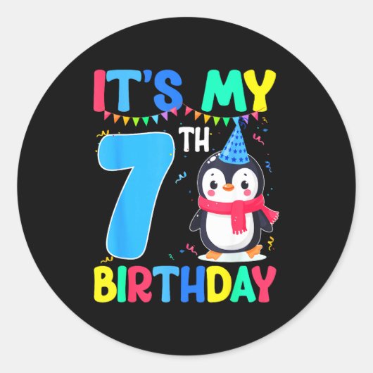 7 Year Old Birthday Penguin Themed It's My 7th Bir Ronde Sticker (Voorkant)