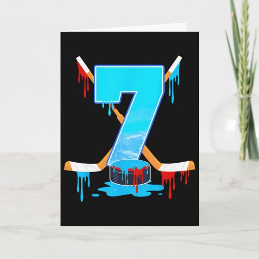 7 Year Old Boys 7th Birthday Ice Hockey Ice Cream Kaart (Voorkant)