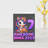 7 Year Old Girl Awesome Since 2019 Unicorn 7th Bir Kaart (Gele Bloem)