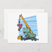 7 years 7th Birthday Mobile Crane Dinosaur Briefkaart (Voorkant / Achterkant)