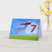 7de Grote Verjaardag, - kleinzoon, Rood Vliegtuig Kaart (Gele Bloem)