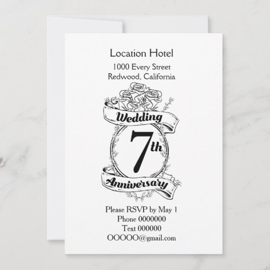 7de huwelijksjubileum rozen kaart (Achterkant)