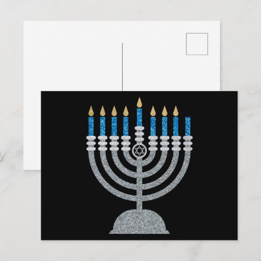 7de nacht van het Briefkaart van de Hanukkah Glitt (Voorkant / Achterkant)