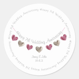 7de trouwdag wol hart slinger ronde sticker