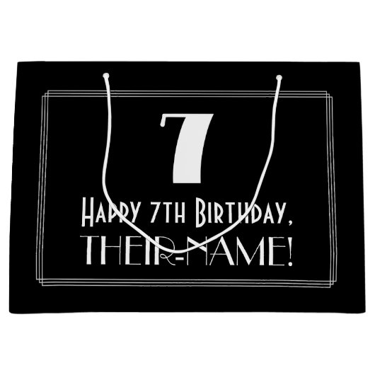 7de verjaardag: Kunst Deco Geïnspireerde stijl "7" Groot Cadeauzakje (Voorkant)