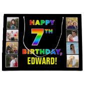 7de verjaardag: Regenboogtekst, Aangepaste foto's  Groot Cadeauzakje (Voorkant)