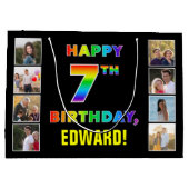 7de verjaardag: Regenboogtekst, Aangepaste foto's  Groot Cadeauzakje (Achterkant)