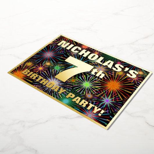 7de verjaardag van de geboorte: Fun, kleurrijk vuu Folie Uitnodiging (Gedraaid)