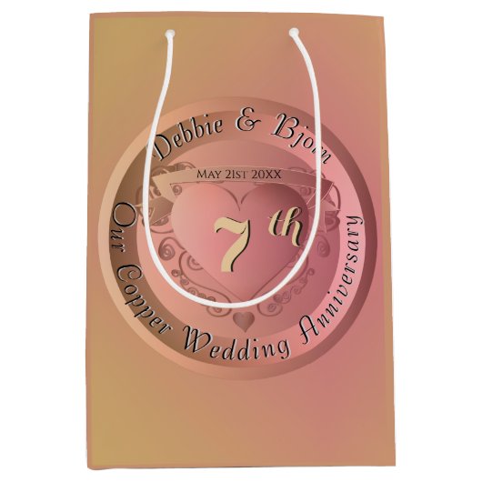 7e/22e koper-medaillon-JubileumWedding Medium Cadeauzakje (Voorkant)