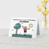 7e Baseball Birthday Eigen naam w/Stick Figuur Kaart (Gele Bloem)