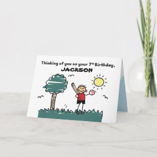 7e Baseball Birthday Eigen naam w/Stick Figuur Kaart