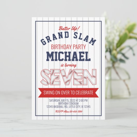 7e Baseball Birthday Uitnodiging (Staand voorkant)