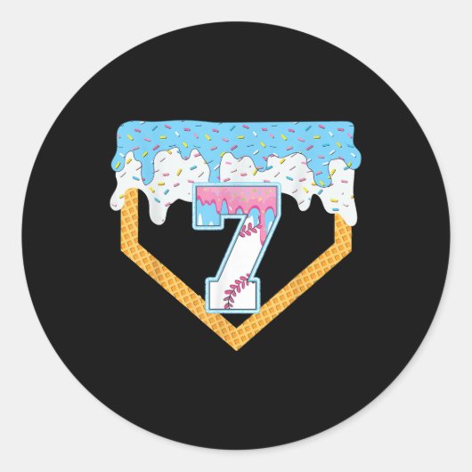 7e Baseball Ice Cream Druppelende Baseball Drip Bi Ronde Sticker (Voorkant)