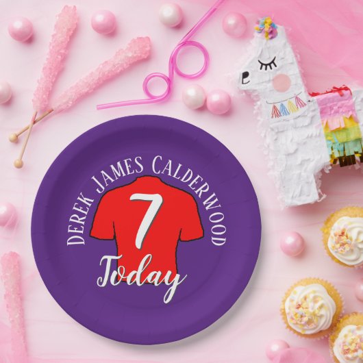 7e Birthday Football Badge to Personalize Papieren Bordje (Feest)