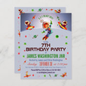 7e Birthday Party van Space Boy Kaart (Voorkant / Achterkant)