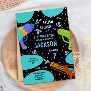 7e Black Green Water Pistool Uitnodigingen