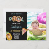 7e Black Monkey Foto Zwembad Verjaardag Uitnodigin Kaart (Voorkant)