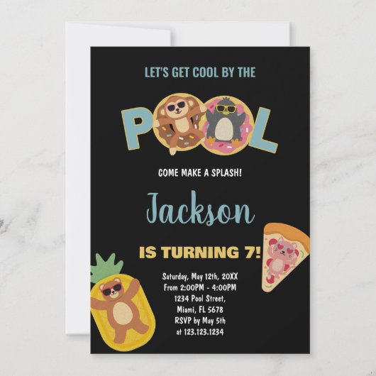 7e Black Monkey Pool Verjaardag Uitnodigingen (Voorkant)