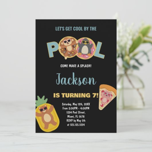 7e Black Monkey Pool Verjaardag Uitnodigingen (Staand voorkant)