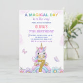 7e Bloemen Eenhoorn Verjaardag Uitnodigingen (Staand voorkant)