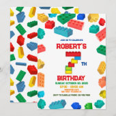 7e Bouwstenen Verjaardag uitnodiging, Bouw Kaart (Voorkant / Achterkant)