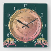 7e bruiloft Jubileum Coppery hart Embleem Vierkante Klok (Voorkant)