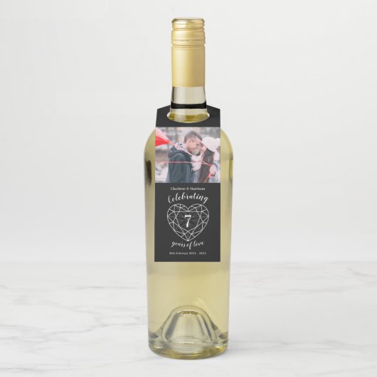 7e bruiloft Jubileum foto Onyx edelsteen hart Flessenhanger (Op fles)