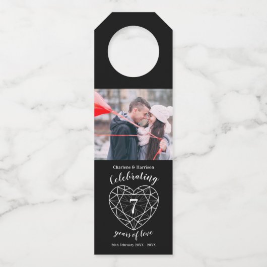 7e bruiloft Jubileum foto Onyx edelsteen hart Flessenhanger (Voorkant)