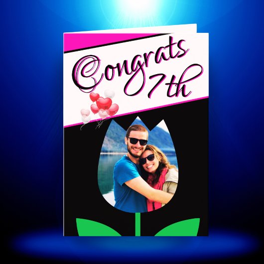 7e bruiloft Jubileum Fotokaart Zwart Wit Kaart