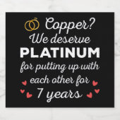 7e bruiloft Jubileum I - Copper Funny Paar Sparkling Wijnetiket (Enkel label)