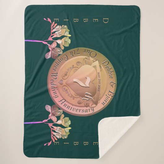 7e bruiloft Jubileum Koper Fresia Sherpa Deken (Voorkant)