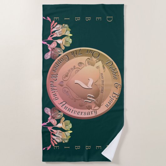 7e bruiloft Jubileum Koper Fresia Strandlaken (Voorkant)