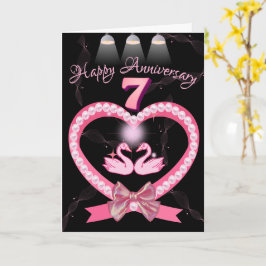 7e bruiloft Jubileum roze hart boog voor paar Kaart