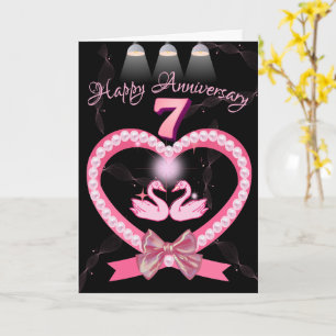 7e bruiloft Jubileum roze hart boog voor paar Kaart