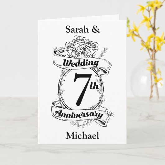 7E bruiloft Jubileum Rozen Kaart (Gele Bloem)