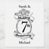 7E bruiloft Jubileum Rozen Wijn Etiket (Enkel label)