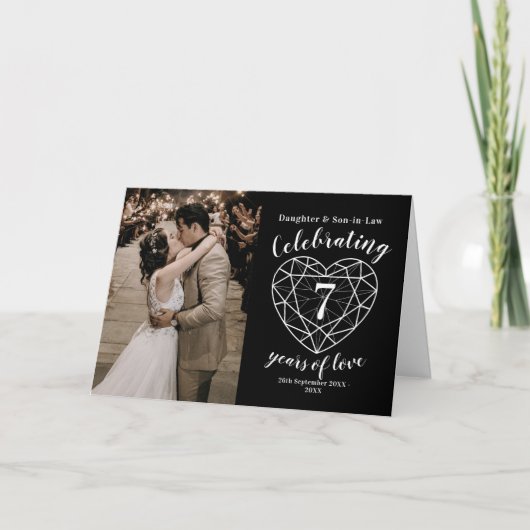 7e bruiloft Jubileum zwart hart Kaart (Voorkant)