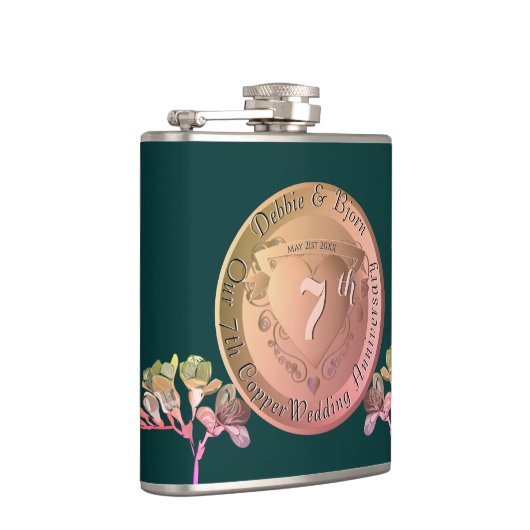 7e Copper Fresia Bruiloft Jubileum Heupfles (Rechts)