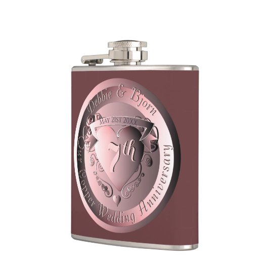 7e Copper Wedding Jubileum Medallion Heupfles (Links)